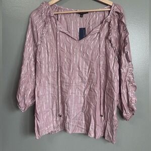 Adrienne vittadini striped  blouse small ruffle boho Cottagecore Feminine